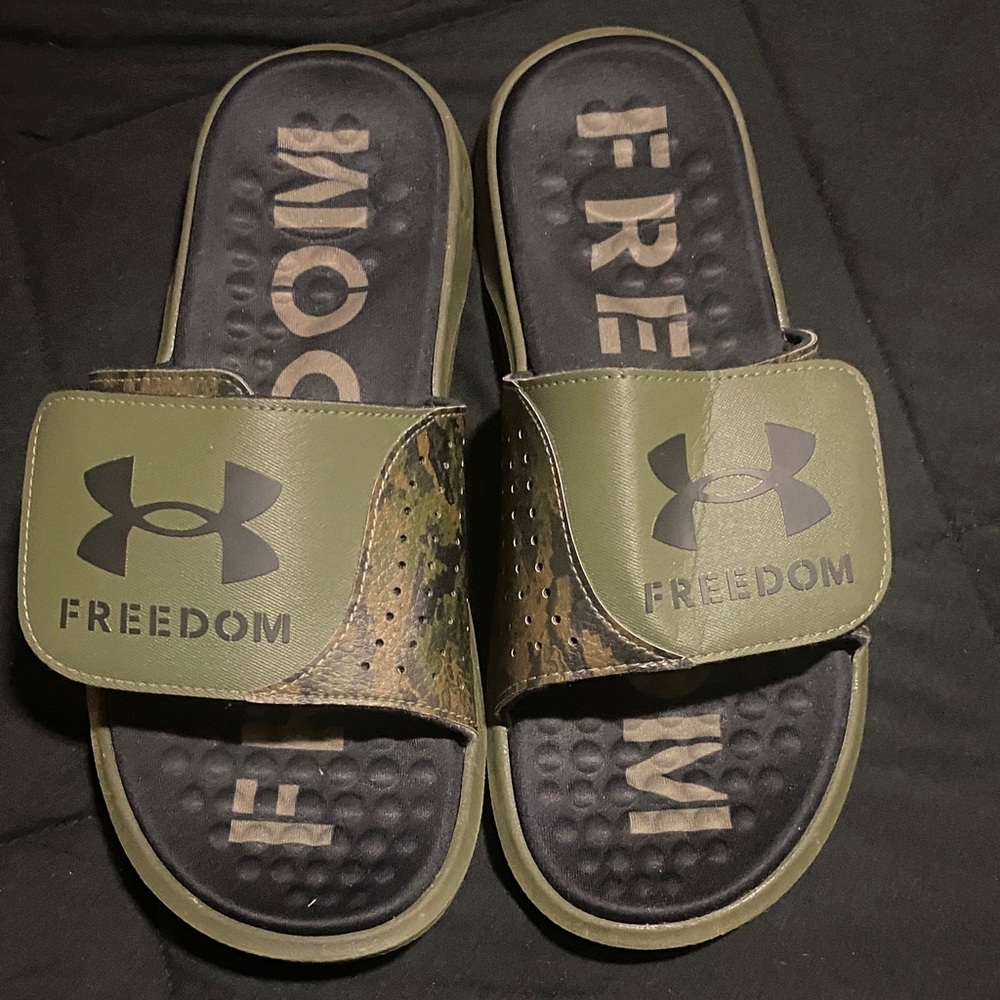 Under Armour Olive and Camouflage Slide Sandals